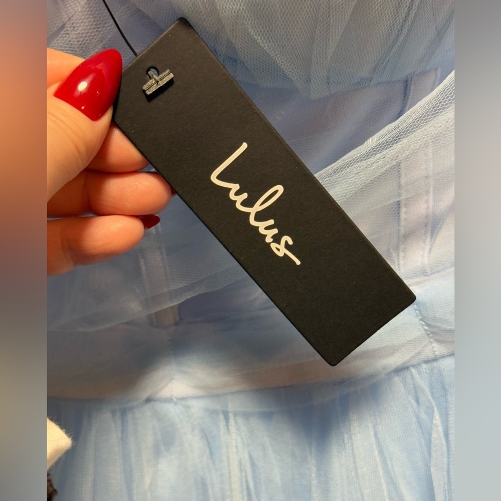 Lulus Lovely Flirtation Light Blue Tulle Strapless Bustier Mini Dress size L - Picture 7 of 11